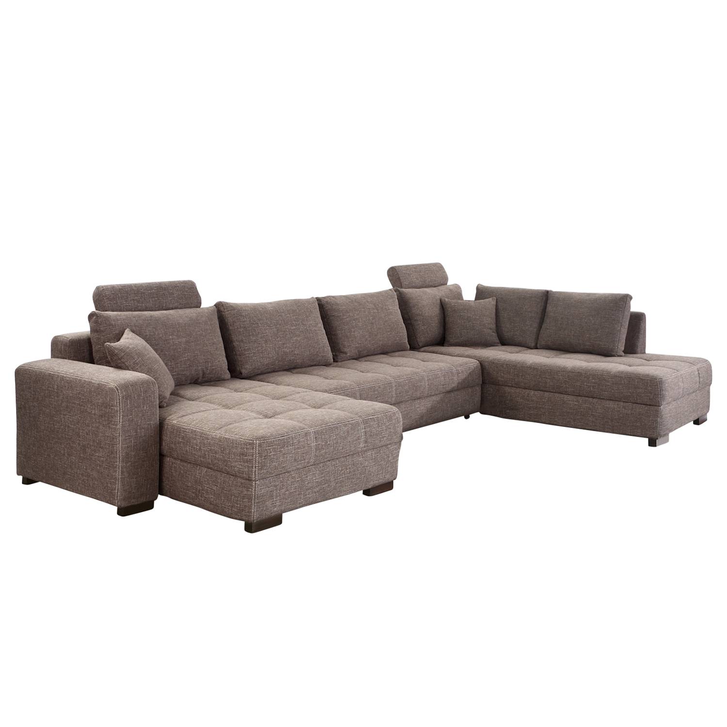 goedkoop Zithoek Antego I met slaapfunctie structuurstof ottomaan longchair aan beide zijden monteerbaar Lichtbruin Home Design