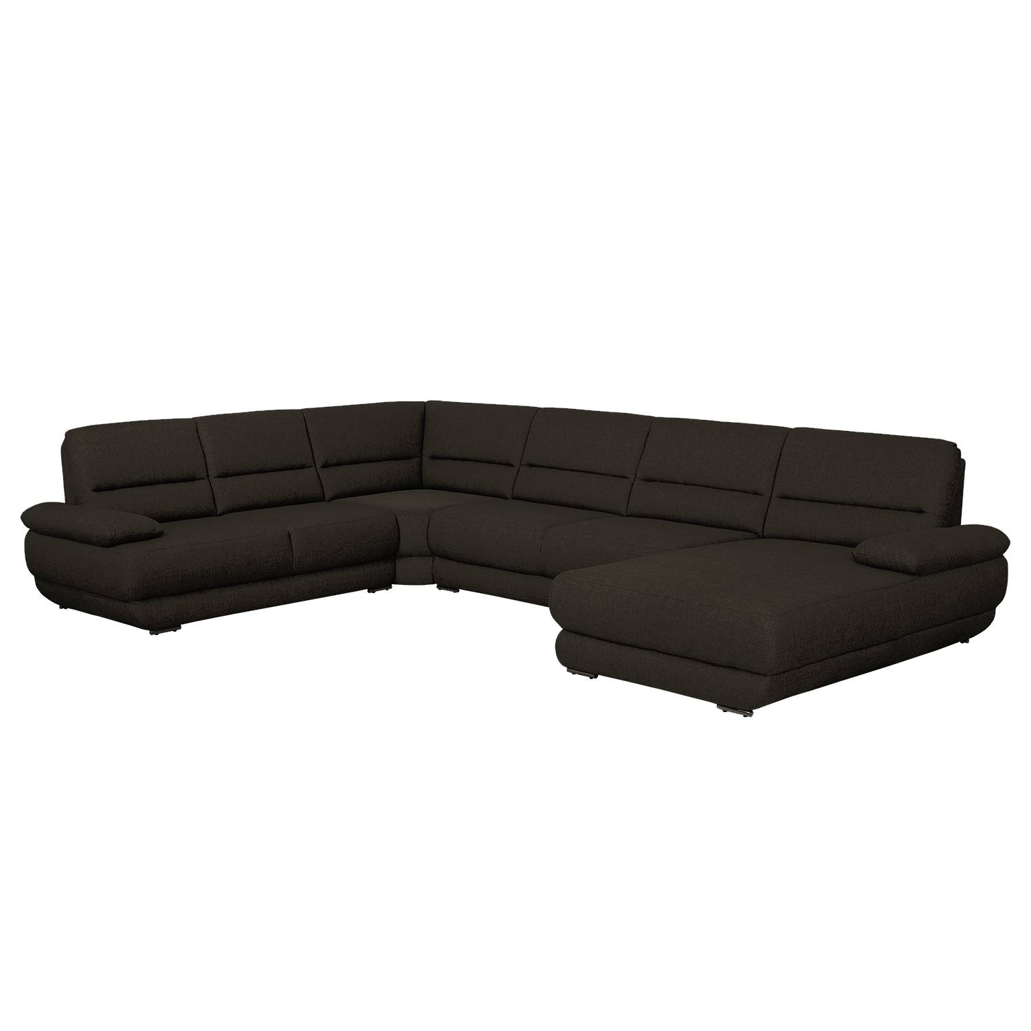 goedkoop Hoekbank Caprarola geweven stof Longchair vooraanzicht links rechtss Roetzwart roomscape