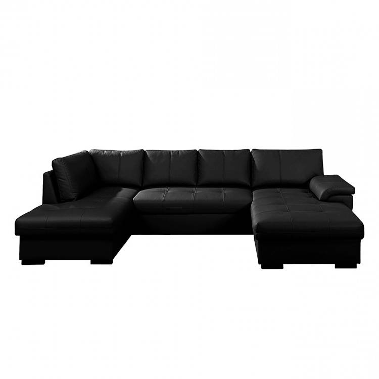 goedkoop Hoekbank Cuenca met slaapfunctie zwart kunstleer longchair vooraanzicht links Nuovoform