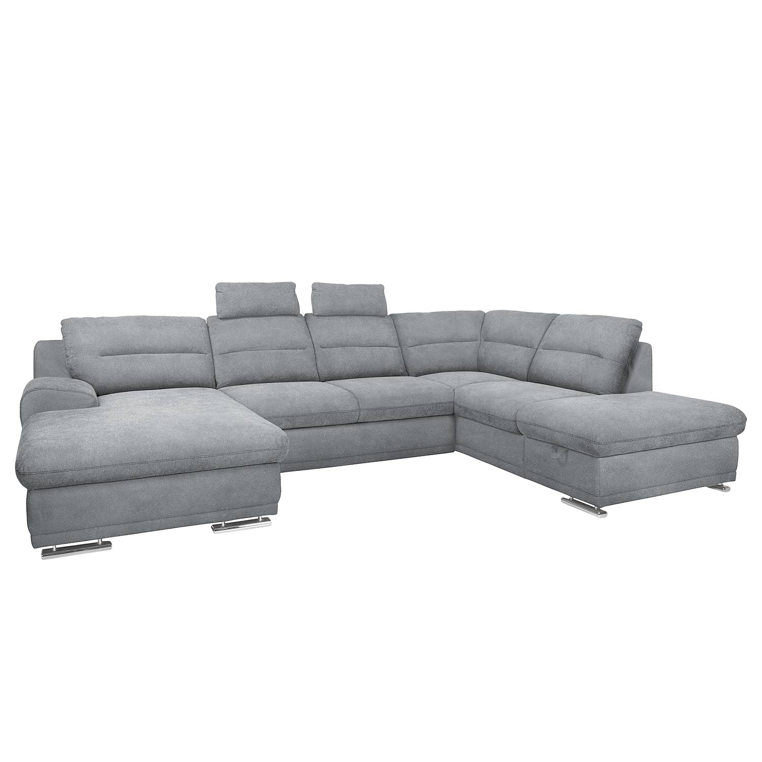 home24 loftscape Wohnlandschaft Rollin 2-Sitzer Hellgrau Microfaser 334x88x218 cm