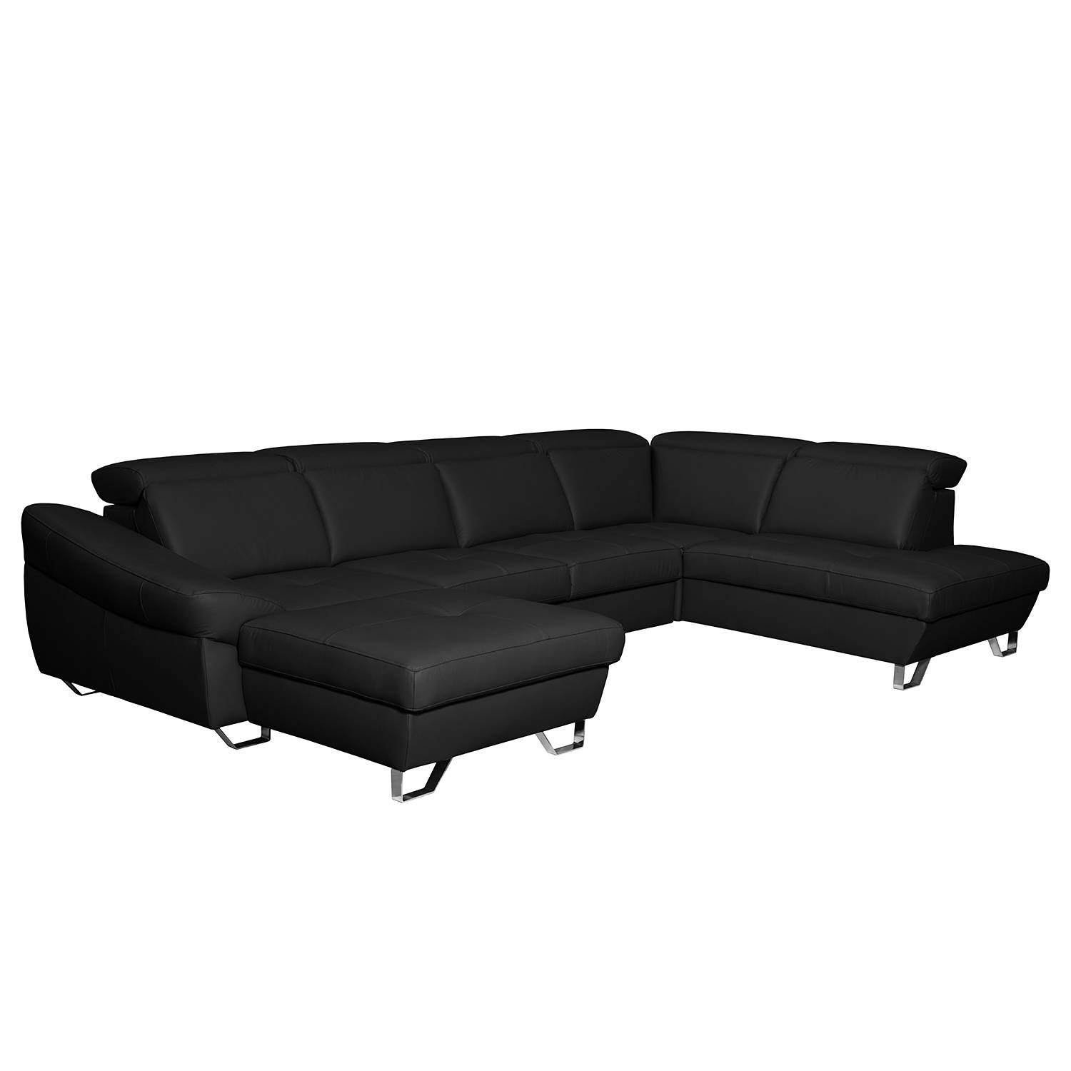 goedkoop Zithoek Saltia echt leer Longchair vooraanzicht rechts links Met slaapfunctie Zwart Fredriks