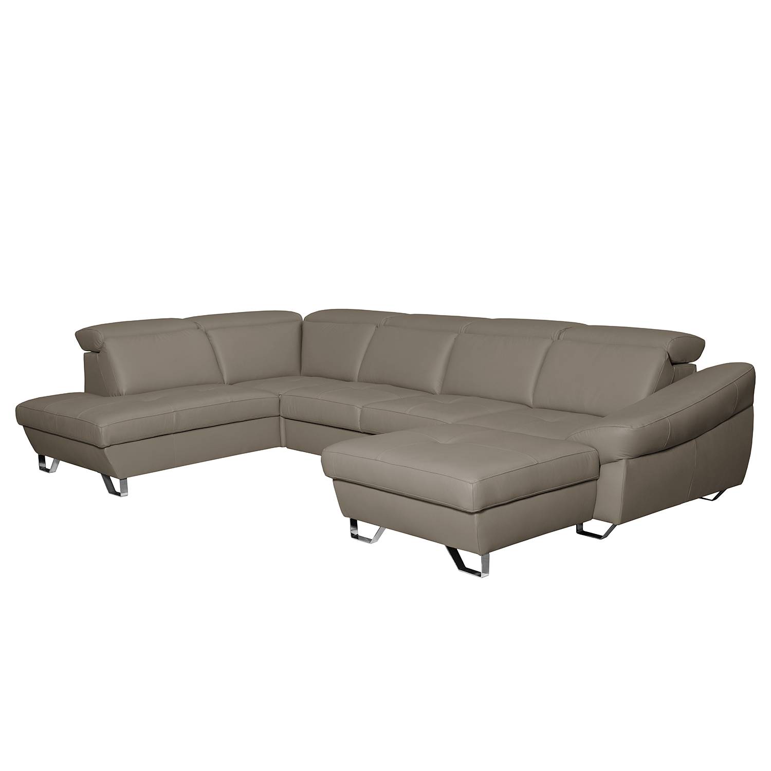 goedkoop Zithoek Saltia echt leer Longchair vooraanzicht links rechtss Met slaapfunctie Taupe Fredriks