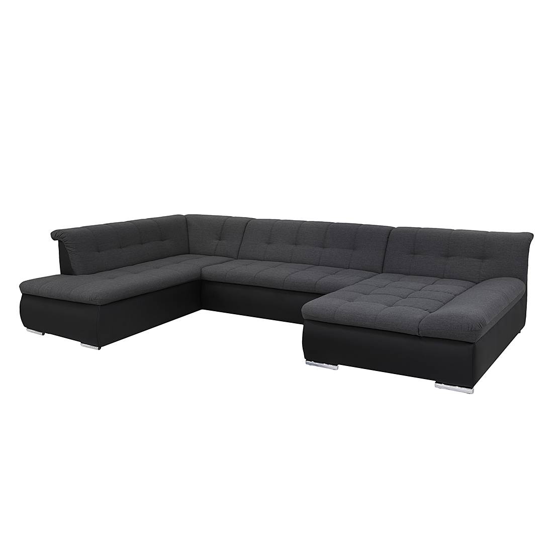 goedkoop Hoekbank Tacoma donkerbruine structuurstof zwart kunstleer longchair vooraanzicht links roomscape
