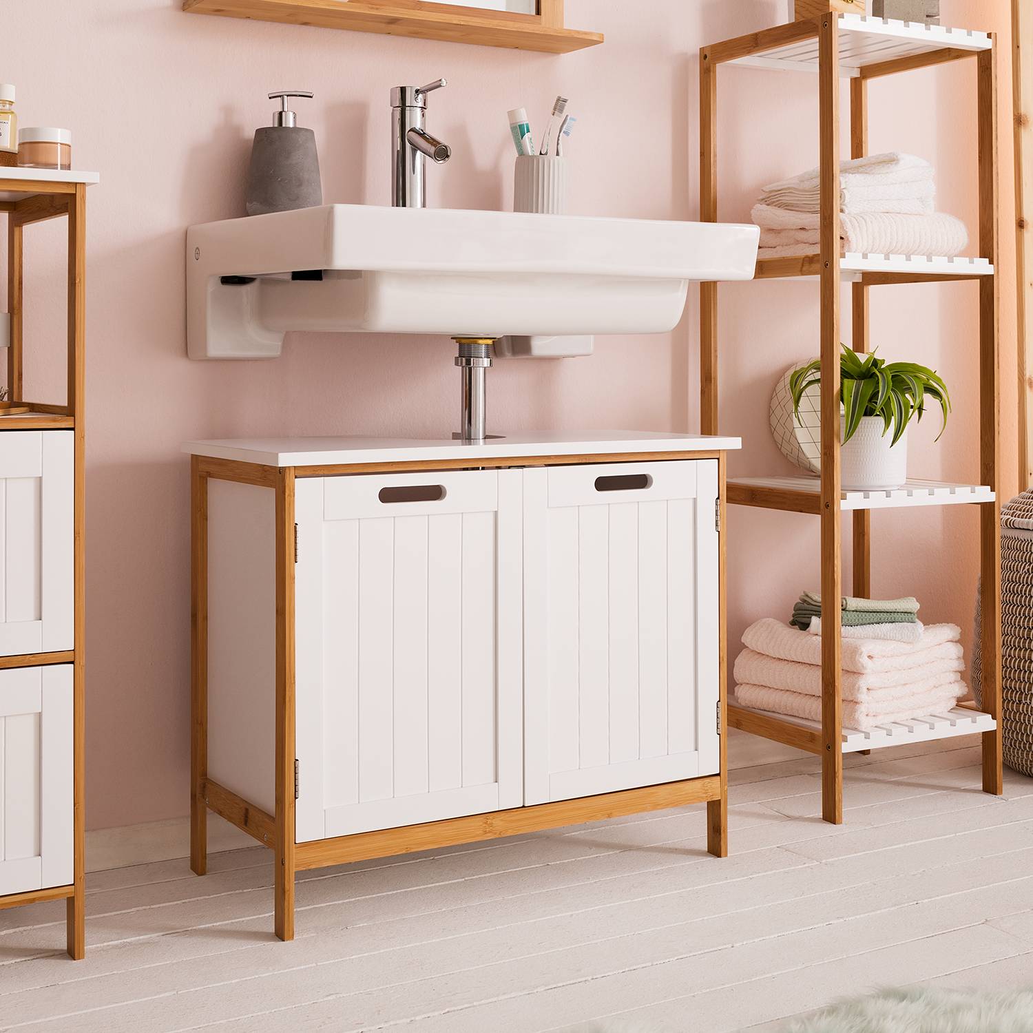 Waschbeckenunterschrank Bambus Schmal