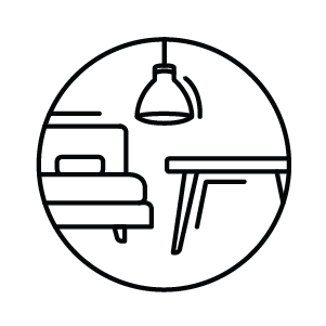 Icône avec meubles dans un cercle représentant les showrooms home24.