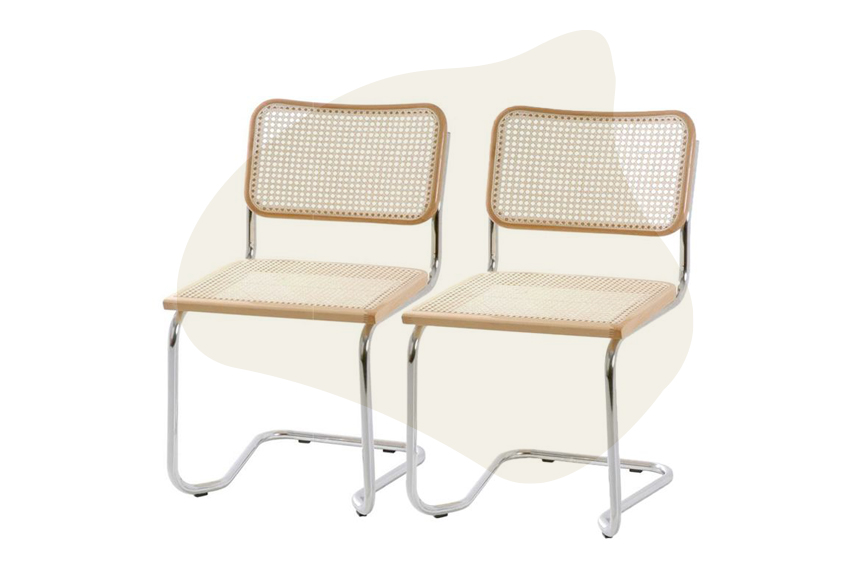 Stühle von Studio Copenhagen aus Stahl, Peddigrohrgeflecht und Buchenholz.
