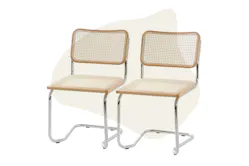 Stühle von Studio Copenhagen aus Stahl, Peddigrohrgeflecht und Buchenholz.