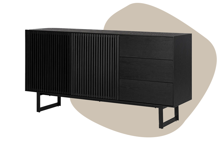 Sideboard von Studio Copenhagen aus schwarzem Holz mit Lamellen-Design.