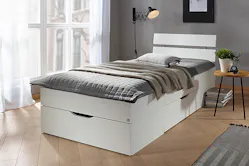 Einzelbett in Weiß mit Bettkasten