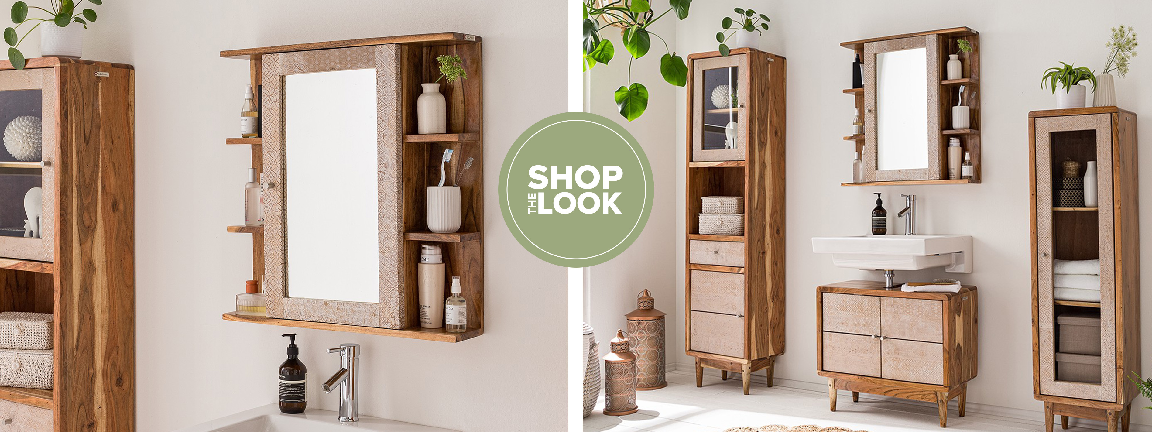 Boho-Badezimmer mit Holzmöbeln | Shop the Look