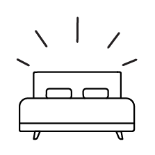 Icon von einem stilisiertem Bett als Symbol für schlichtes Design.