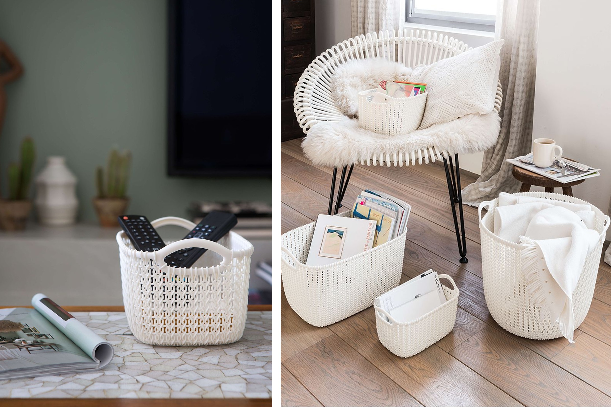 Aufbewahrungsboxen und Körbe für Kleinkram im Wohnzimmer