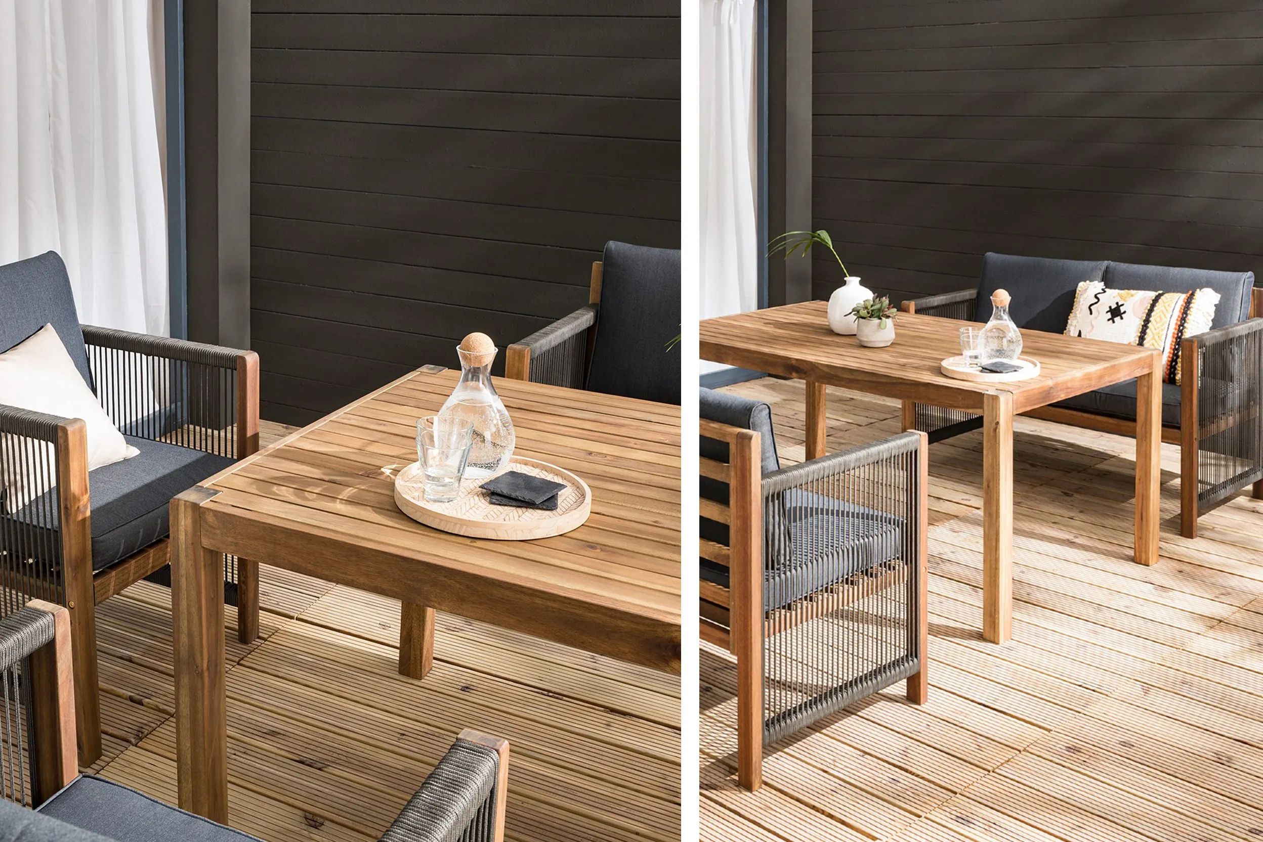 Sitzplatz an Holztisch draußen