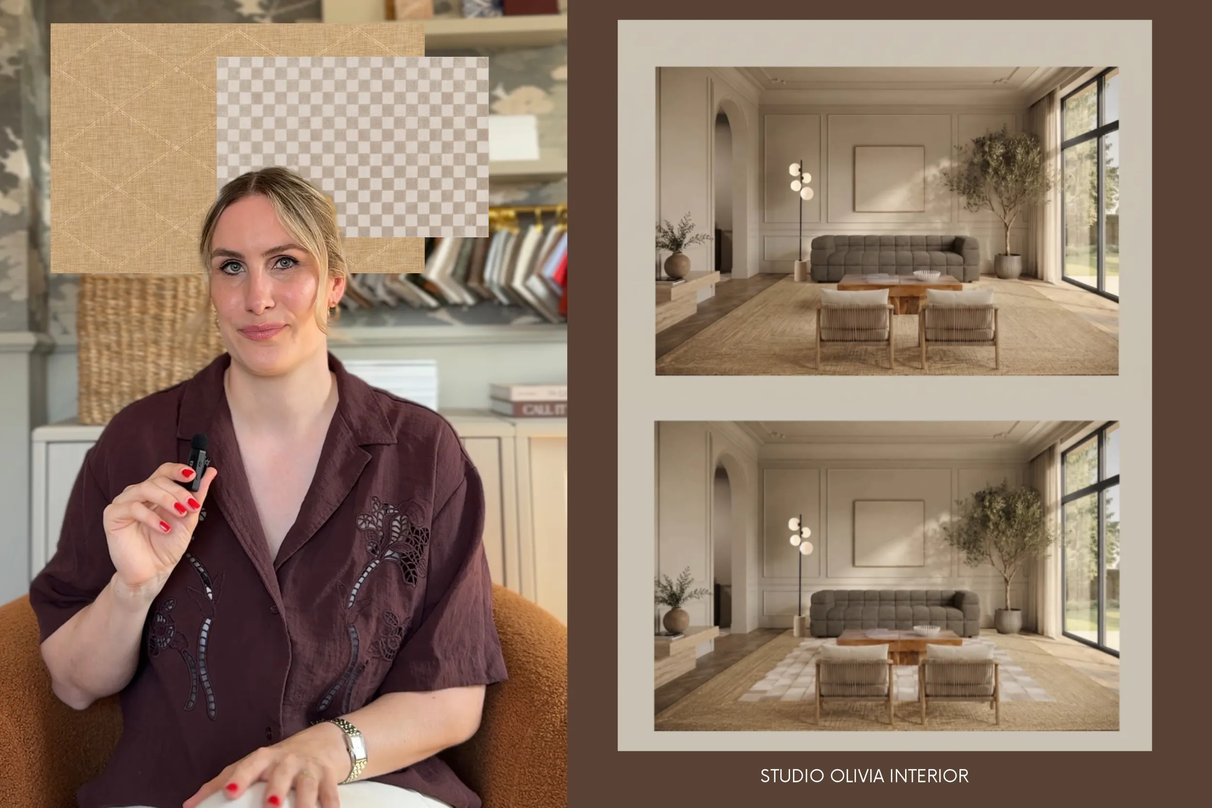 Screenshot aus Instagram-Reel. Interior-Designerin Nora-Aileen Koch links und Layering Teppiche von home24 rechts. 