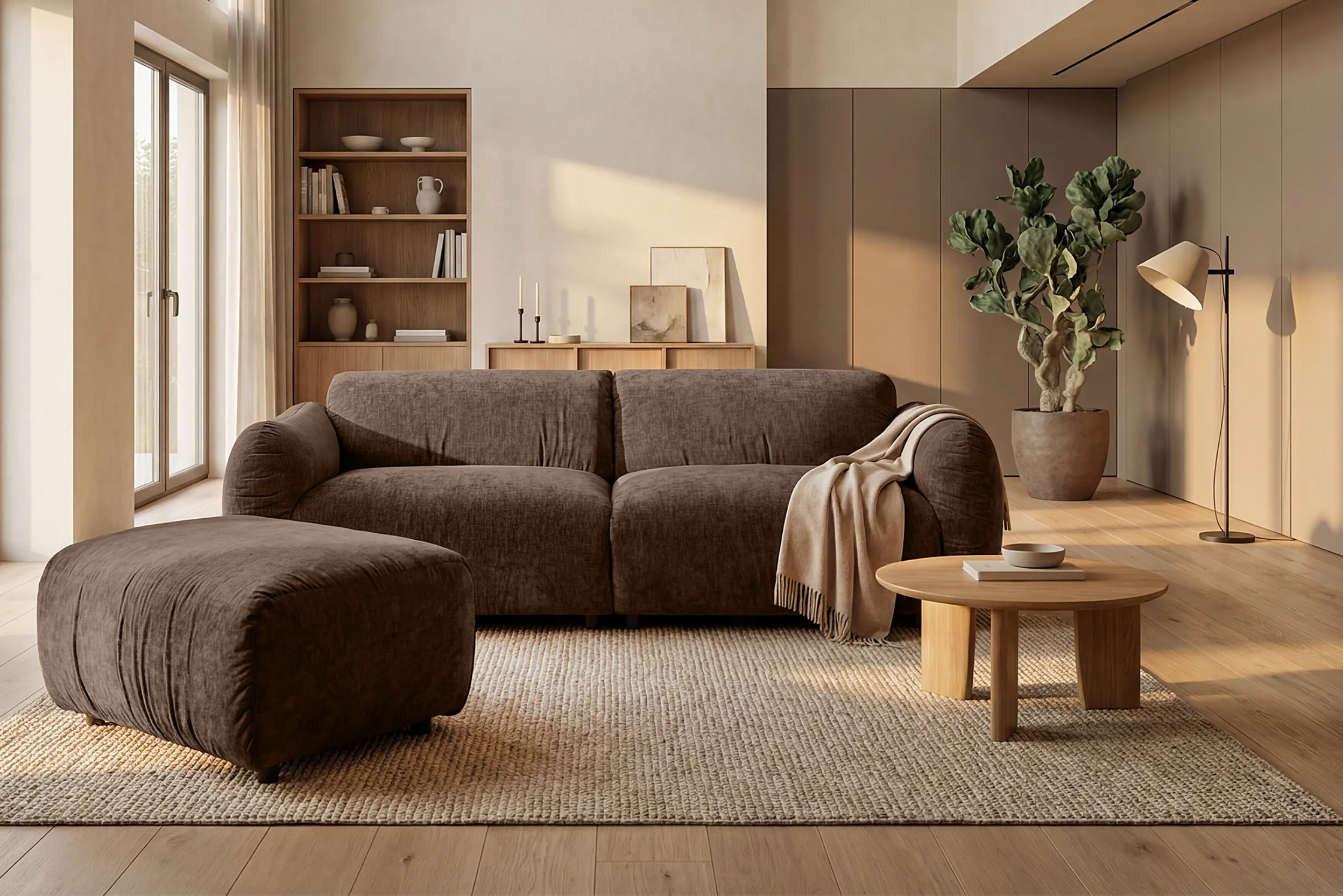 Braunes Chenille-Sofa mit mittelfestem Sitzkomfort