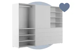 Weißer Kleiderschrank Nikko mit offenen Regalelementen