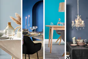 Verschiedene Blautöne als Wandfarbe: Hellblau, Königsblau, Aqua und Blaugrau