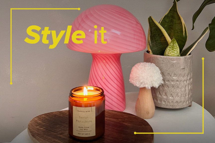 Pinke Tischlampe im Mushroom-Look