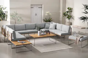 Salon de jardin XXL modulable de notre série très populaire Teakline, en gris clair.