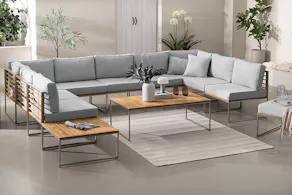 Salon de jardin XXL modulable de notre série très populaire Teakline, en gris clair.