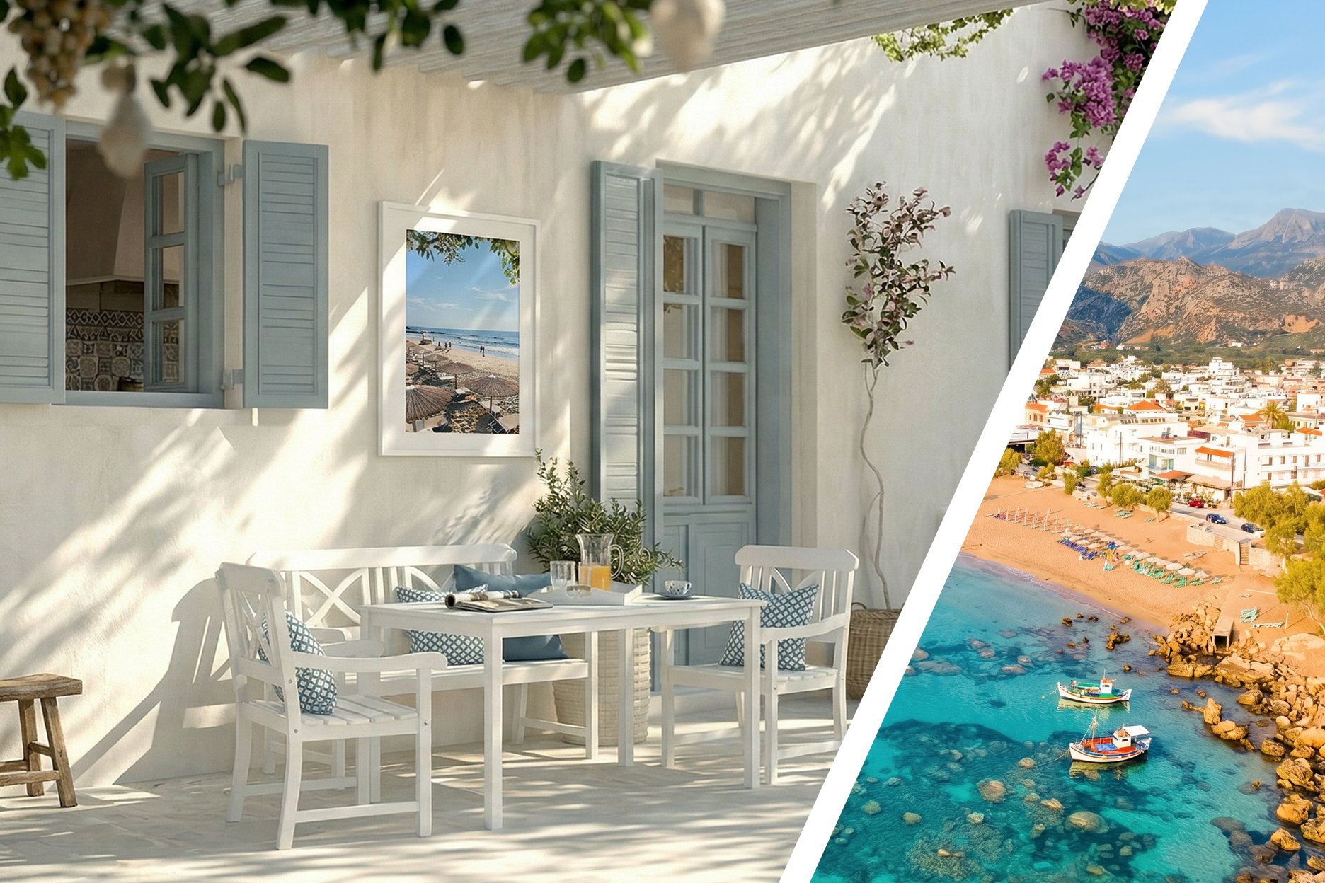 Terrasse im mediterran-griechischen Style inspiriert von der Urlaubsinsel Kreta.