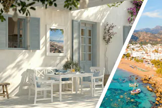 Terrasse im mediterran-griechischen Style inspiriert von der Urlaubsinsel Kreta.