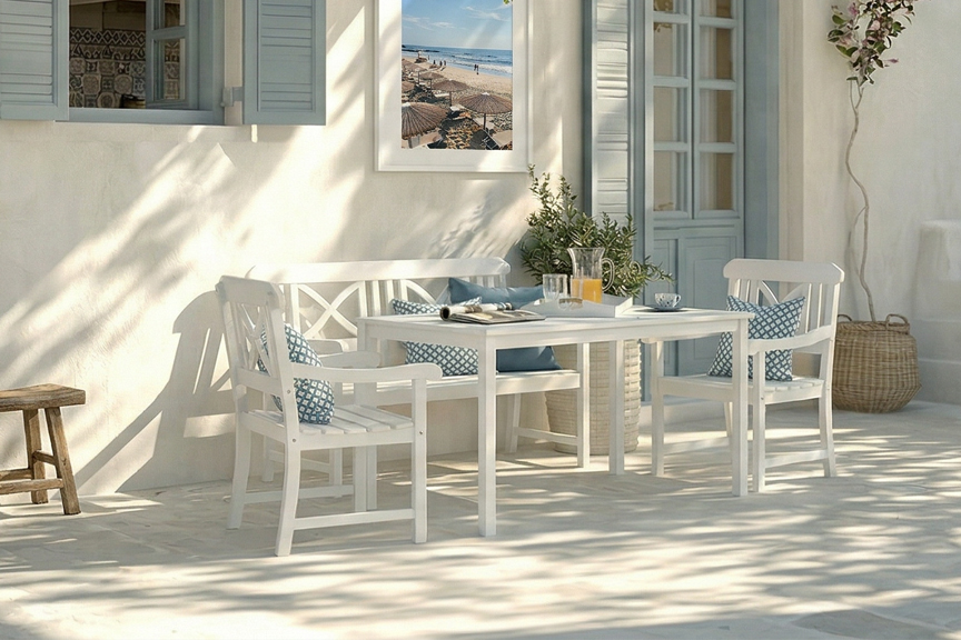 Terrasse im mediterran-griechischen Style inspiriert von der Urlaubsinsel Kreta.