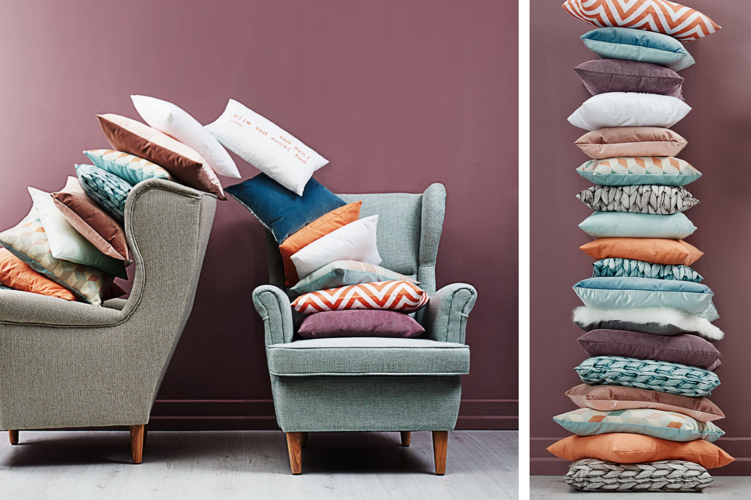 Sessel mit Stapel von Kissen