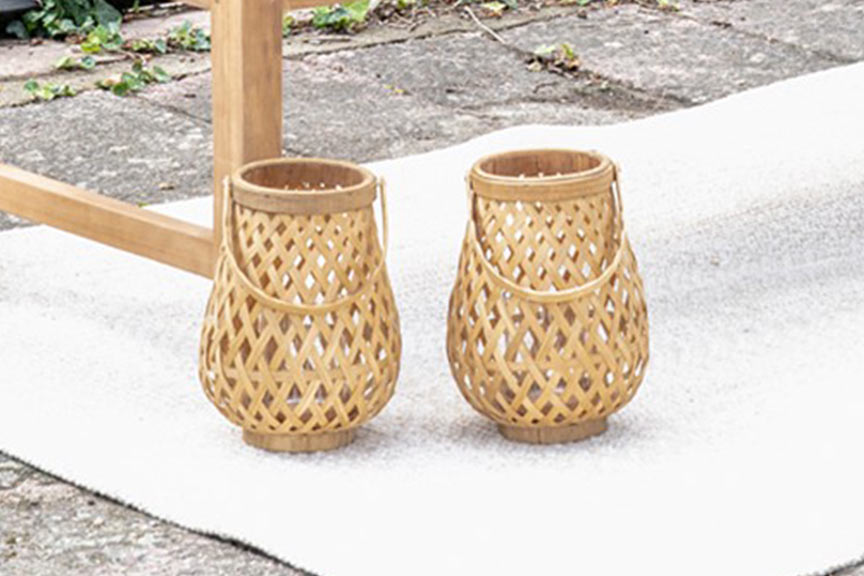 Lantaarns van geweven bamboe voor tuin, terras en balkon