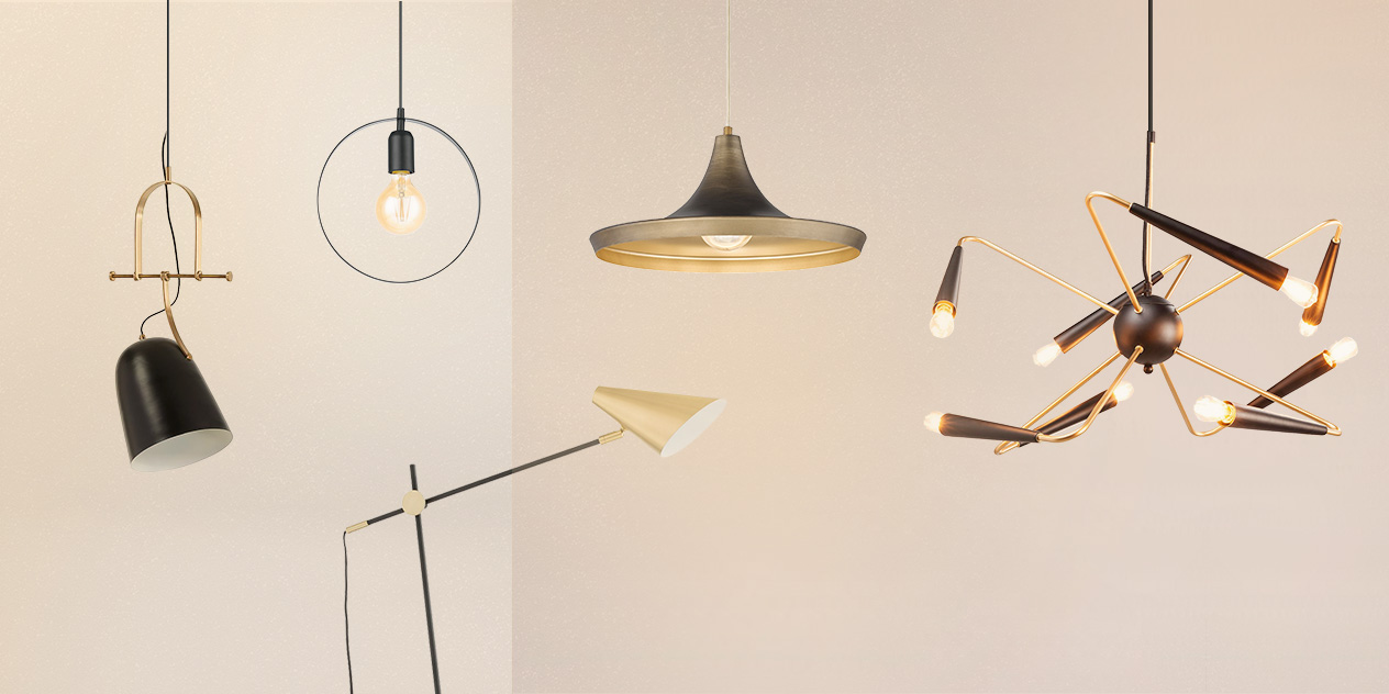 Goldene Lampen mit schwarzen Akzenten im modernen Art-déco-Stil