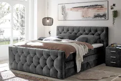 Doppel-Boxspringbett aus Microfaser, in Anthrazit (Marke: loftscape; Shop: home24).