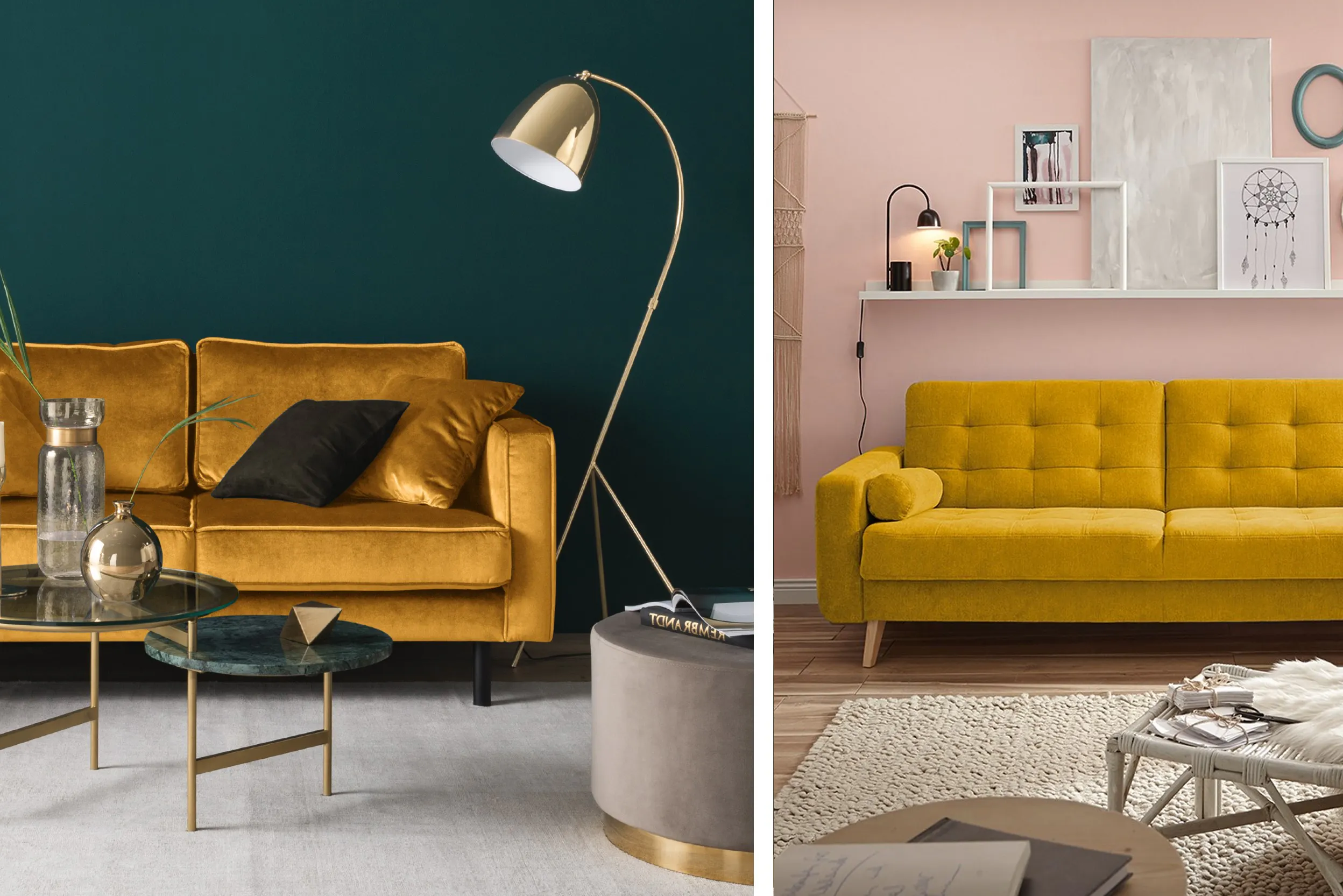 Sofas in Gelb aus Samtbezug und Mikrofaser