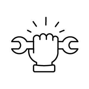 Icon von Hand mit Schraubenschlüssel als Symbol für unseren Lieferservice.