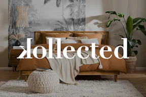 Chambre avec meubles de kollected et le logo des marques exclusives home24