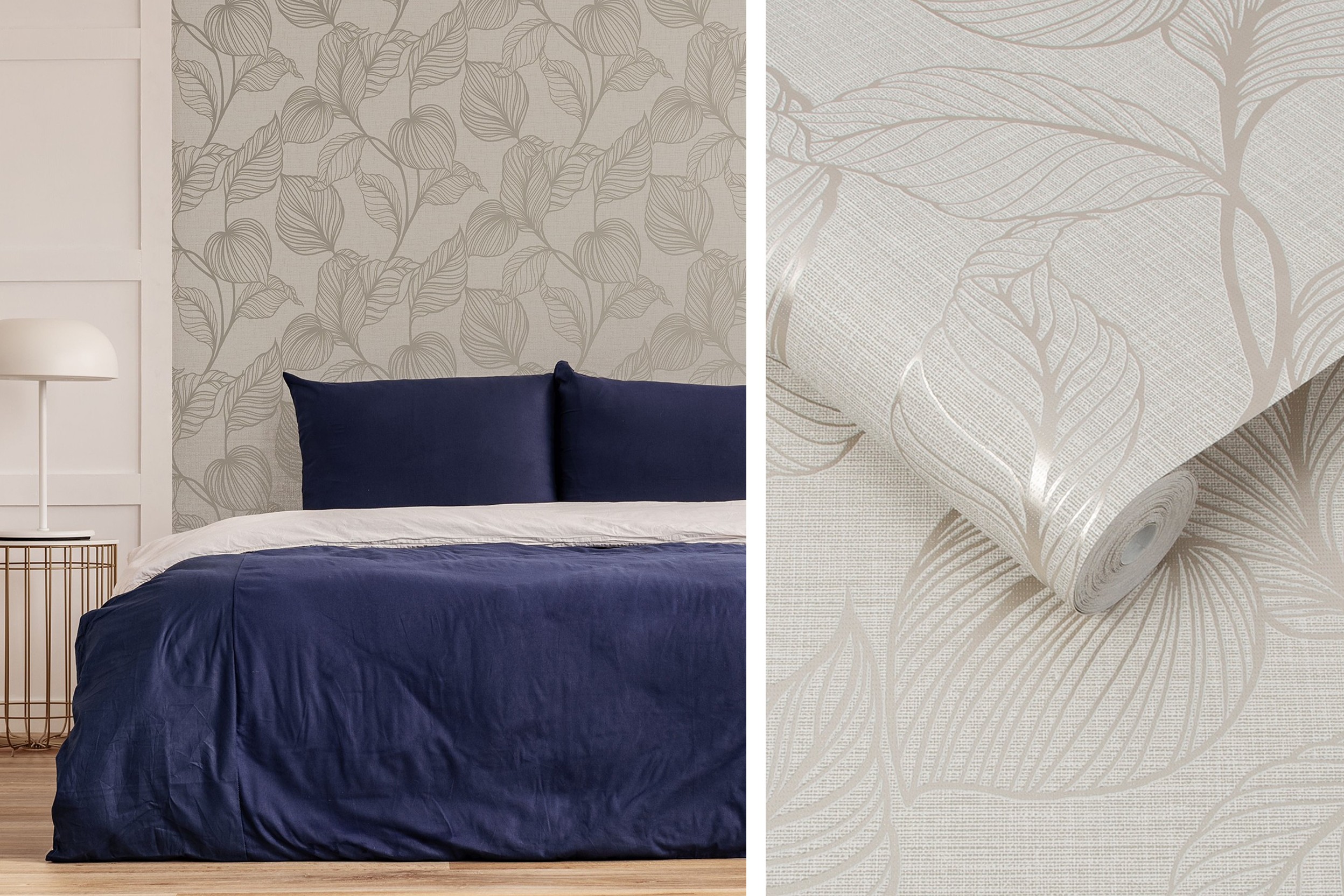 Vliesbehang met glanzend motief in de slaapkamer