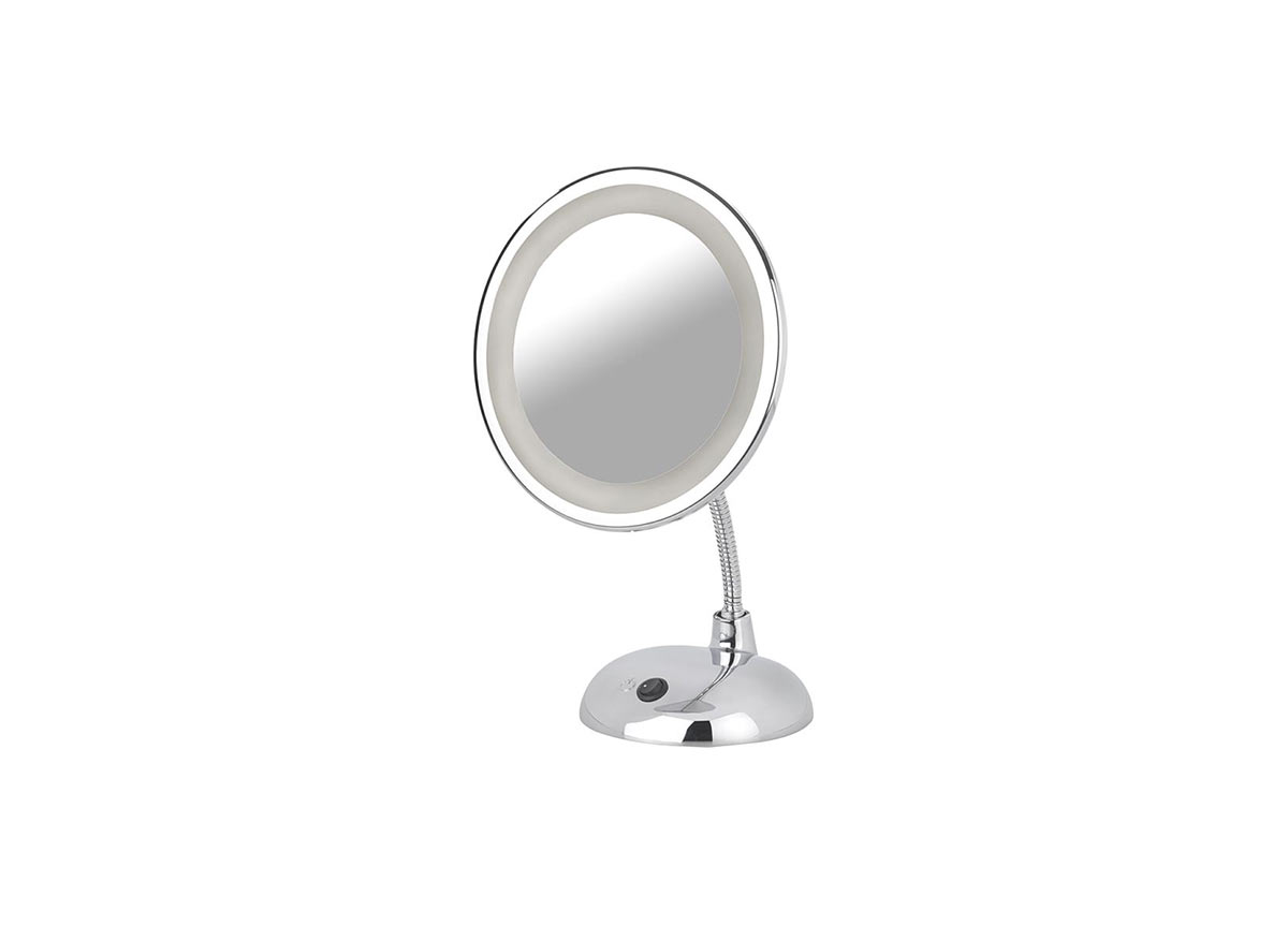 HOMI Schminkspiegel Mit LED-Beleuchtung – 3x/2x/1x Vergrößerung, Faltbar, 180° Drehbar, USB/batteriebetrieben (Gold)